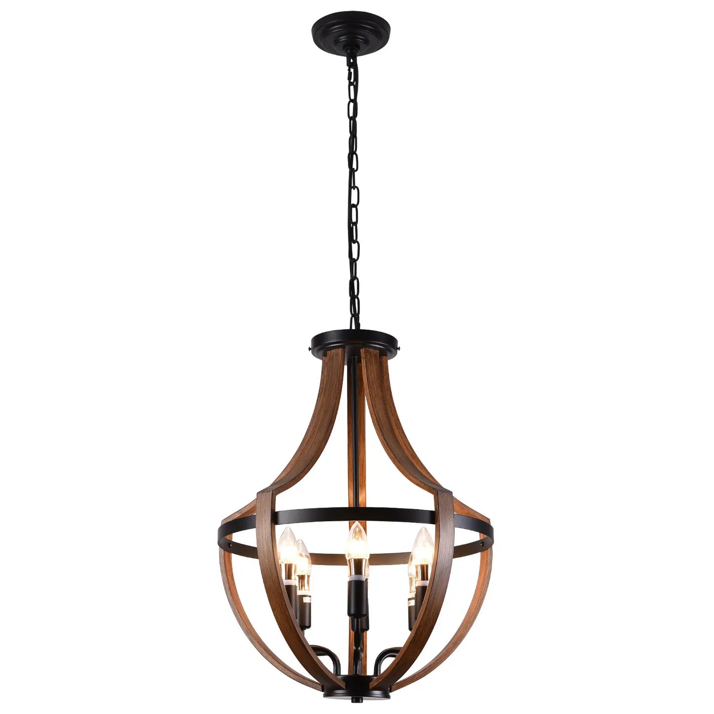 Modern Rustic Wooden Pendant Light Fixture - 17 Inch Diameter - Handmade Natural Wood Kitchen Dining Room Lighting