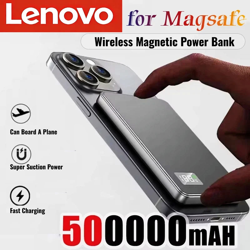 Lenovo 500000mAh Wireless Magnetic Power Bank PD22.5W Super Fast Charging External Battery for Magsafe For iPhone Huawei Samsung