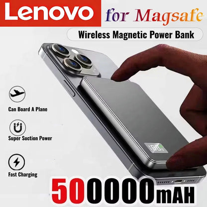 Lenovo 500000mAh Wireless Magnetic Power Bank PD22.5W Super Fast Charging External Battery for Magsafe For iPhone Huawei Samsung