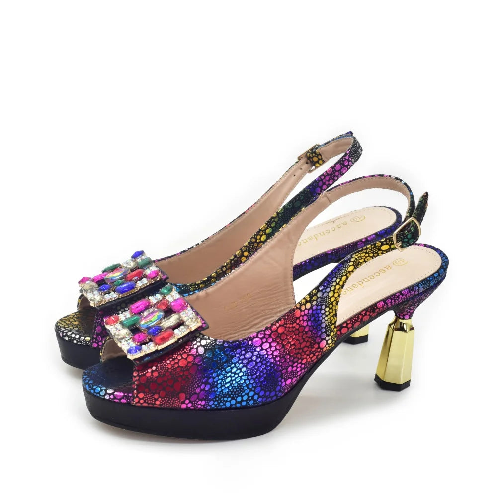 Italian Matching Nigerian Shoe and Bag Decorated with Rhinestone African Shoes and Bags Matching Set Luxury Wedding Woman Shoe