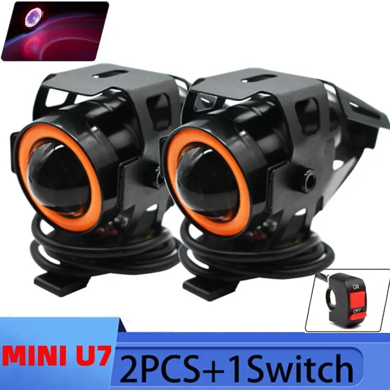 Super Bright Mini LED Motorcycle Headlight Work Light Angel Eye Headlamp Fog Spotlights Driving Lamp with ON/OFF Switch