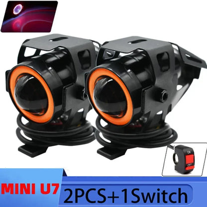 Super Bright Mini LED Motorcycle Headlight Work Light Angel Eye Headlamp Fog Spotlights Driving Lamp with ON/OFF Switch