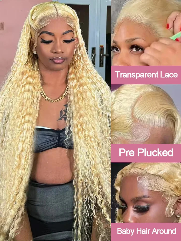 Deep Wave 13x6 HD Lace Frontal Human Hair Wig 30 40 Inch Curly 613 Honey Blonde Water Wave 13x4 Lace Front Wigs For Women 250%