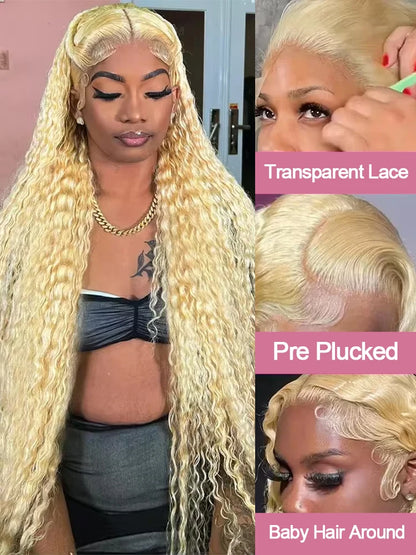 Deep Wave 13x6 HD Lace Frontal Human Hair Wig 30 40 Inch Curly 613 Honey Blonde Water Wave 13x4 Lace Front Wigs For Women 250%