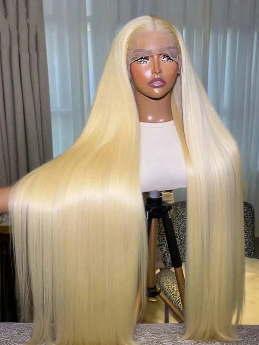 38 Inch 613 Straight Human Hair Wig With Baby Hair 13x4 Hd Lace 613 Blonde Wig Pre Plucked Bleached Knots 220 Density For Women
