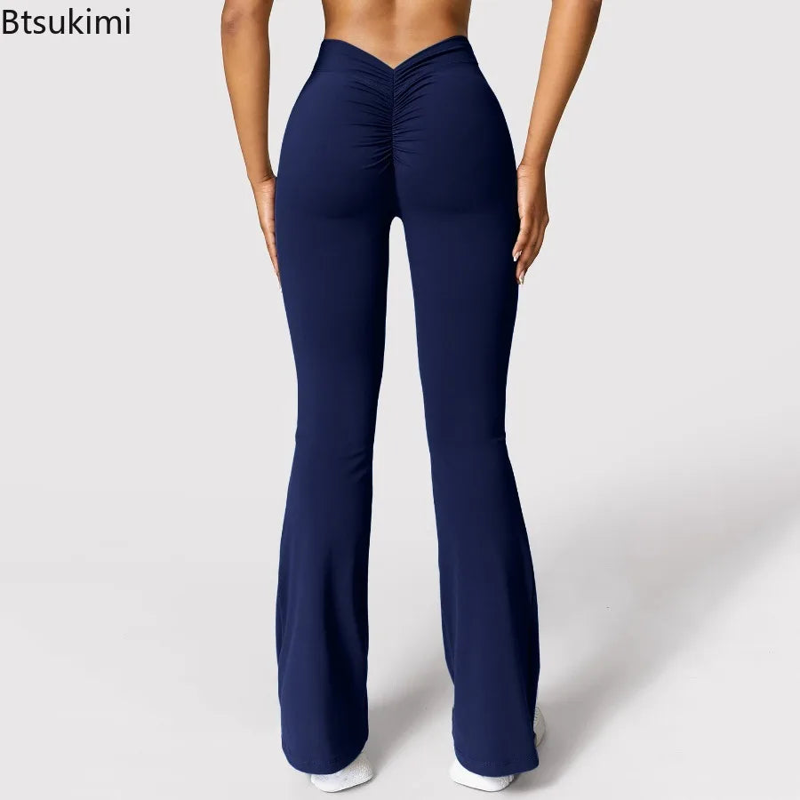 New Fashion Women's Flare Leggings V-shaped Hip Yoga Pants High Waist Wide Leg Pants Women Gym Sport Flared Pant Casual Leggings