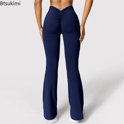 New Fashion Women's Flare Leggings V-shaped Hip Yoga Pants High Waist Wide Leg Pants Women Gym Sport Flared Pant Casual Leggings