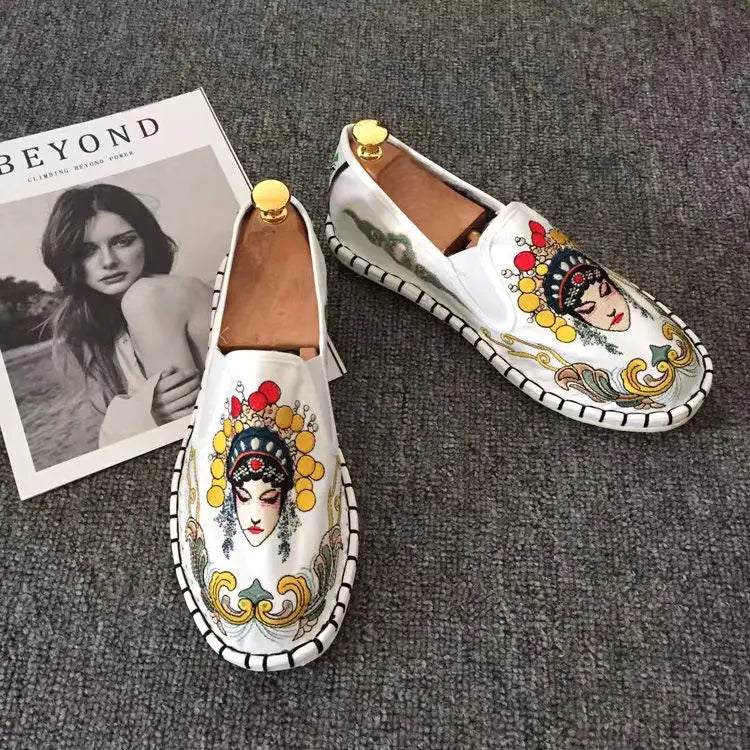 Old Beijing Cloth Shoes Embroidery Flower Social Guy Male Moccasin-Gommino Student Casual Shoes Fashion National Chinese Style