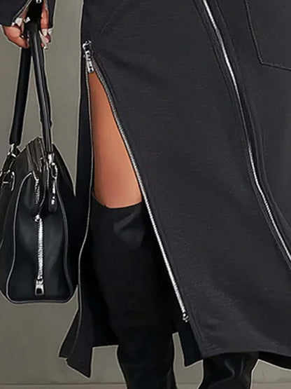 Women's Turtleneck Long Sleeve Pullover Top with Zipper Patchwork Maxi Skirt Two-Piece Set Spring Summer Streetwear Outfit 2026