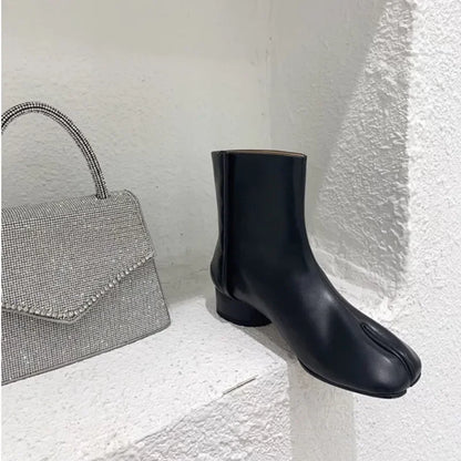 Luxury Design Fashion Split Toe Shoes 2026 Autumn Winter New Ankle Boots Genuine Leather Low Heels Women's Boots