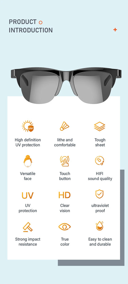 Touch Based Intelligent Bluetooth Glasses with Bone Conduction For Outdoor Sports Calls Sunglasses Business Wireless Headphones