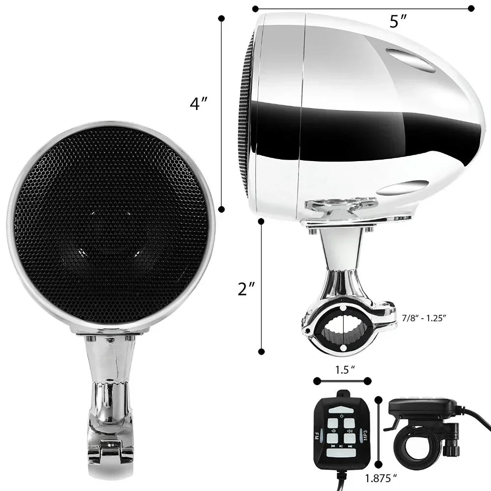 300W Amplifer 4 Inches Waterproof Motorcycle Stereo Bluetooth Radio Speakers High-End ATV UTV Audio Play System with USB AUX MP3