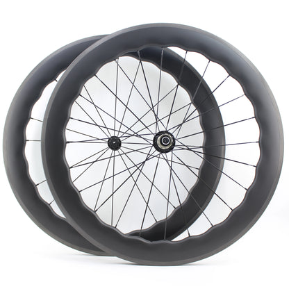 Newest 700C Road Bike UD Full Carbon Fibre wheelset Carbon Bicycle Wheelset clincher tubeless rims 65mm wave 25mm width V brake