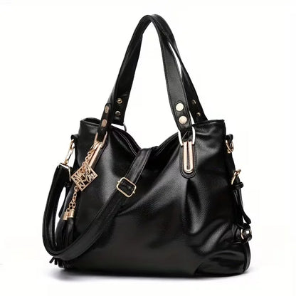 PU Fashion Large Capacity Women's Tote Bag, Single Shoulder Bag with Frill Decoration, Multi-pocket Design