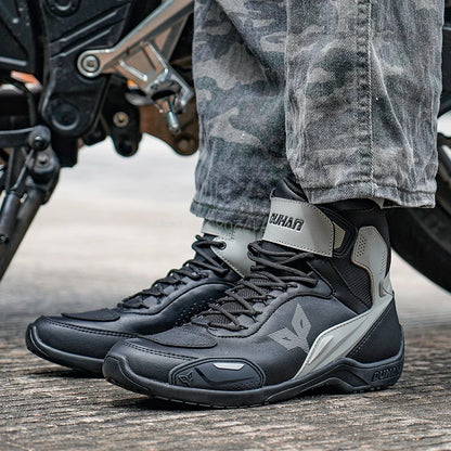 DUHAN  Motorcycle Boots Male Boots for Men Motocross Waterproof Anti Slip Fall Prevention Mid Top Leather Cycling Riding Shoes