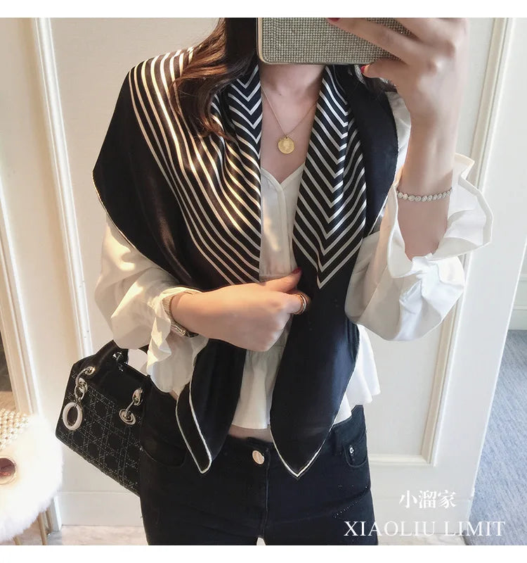 Luxury2025Square Silk Scarf for Women 90*90Hijab Hair Bands Neckerchief Female Satin Shawl Ribbon Headband Fashion Wraps