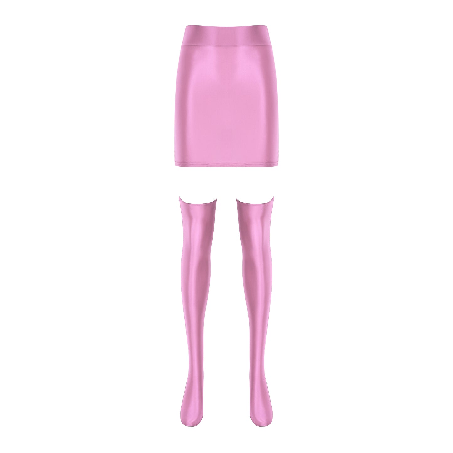 Womens Glossy Nightclub Outfit Shiny High Waist Mini Skirt with Stockings Set Rave Party Cheer Booty Workout Pole Dance Clubwear