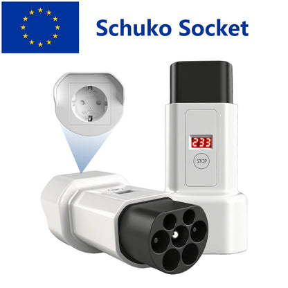 EVqiaoyi Type2 to Schuko Socket EV Adapter Type2 to 220V Converter Male Discharging Plug for IEC 62196-2 Charging Stations