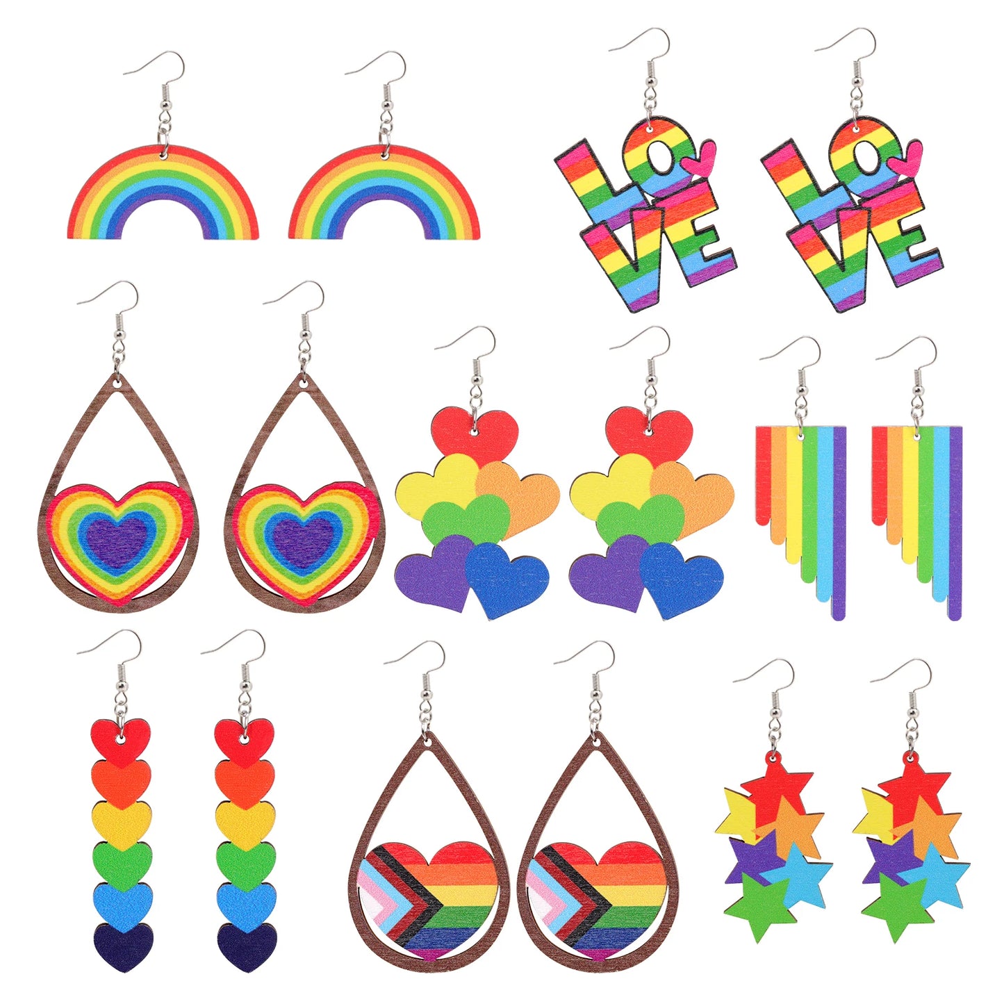 8Pairs/Set Rainbow Earring Colorful Bohemian Summer Dangle Earring Pride Friendship Jewelry Gift For LGBT Bisexuals Lesbians Gay