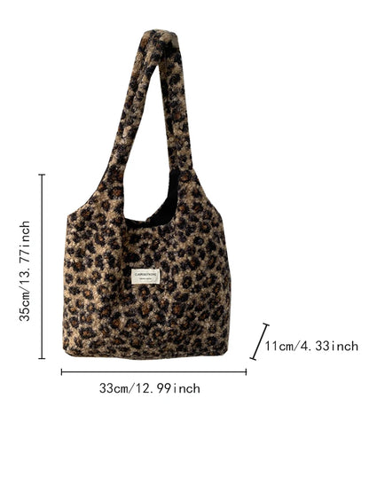 2025 autumn/winter new leopard print plush bag, fashionable and casual shoulder bag, women's daily commuting bag