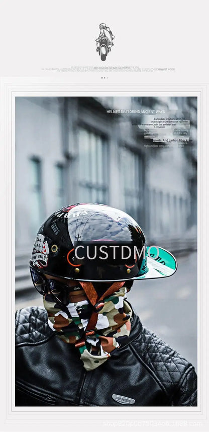 Retro Bucket Half Helmet for Men & Women - Motorcycle & Electric Bike Safety Helmet