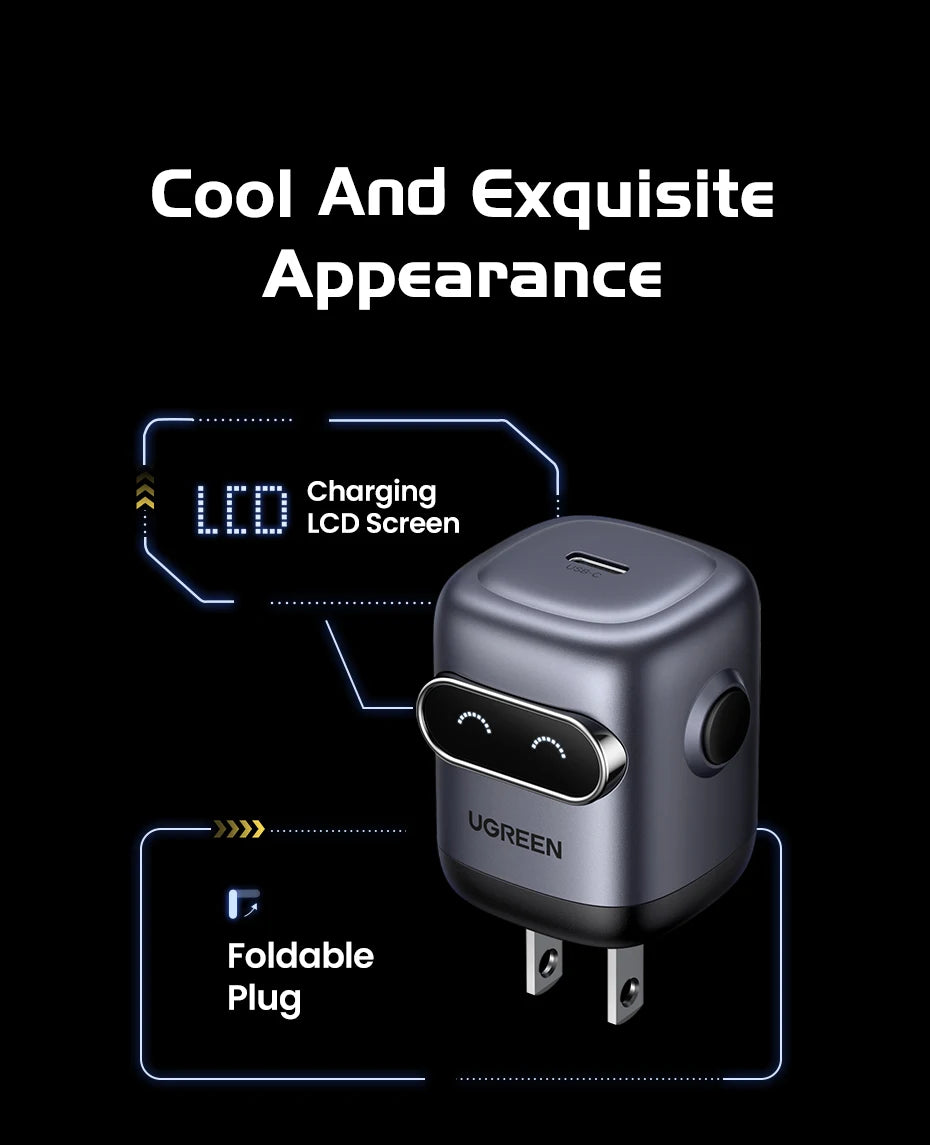 【US Plug】UGREEN Robot Design 30W GaN Charger QC4.0 3.0 PPS PD3.0 Fast Charger For iPhone 16 15 14 Pro Samsung Xiaomi iPad Air