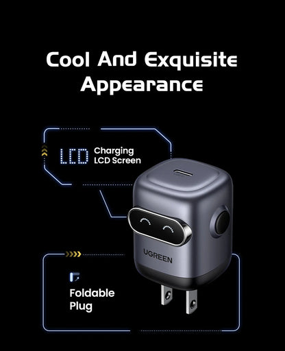 【US Plug】UGREEN Robot Design 30W GaN Charger QC4.0 3.0 PPS PD3.0 Fast Charger For iPhone 16 15 14 Pro Samsung Xiaomi iPad Air