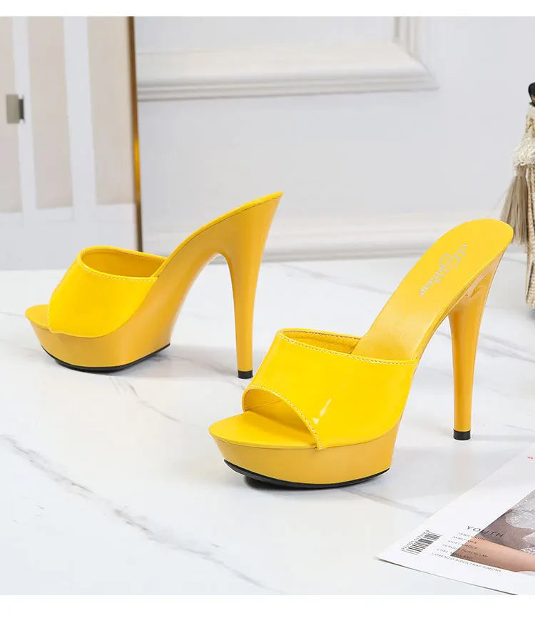 Brand Designer Sandals 2022 New Women Candy Color Slippers High Heels Slippers Sandals 13cm  Pointed Toe Slides Party Sexy Shoes