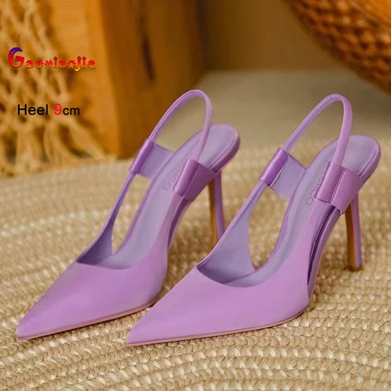2025 New Fairy Pink Womens High Heel Sandals Pointed Toe Shallow Mouth Soft Leather Heels Ladies Fashion Banquet Versatile Shoes