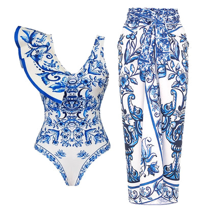 2026 New Sexy Ruffle Bikini Set Printed Brazilian Biquini Women Swimwear Skirt Bathing Suit Girls Summer Beachwear Dress