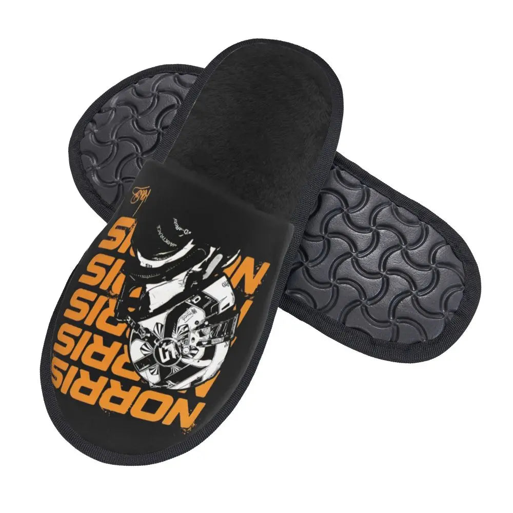 Custom British Lando Norris Racing Driver Guest Slippers for Spa Women House Slipper