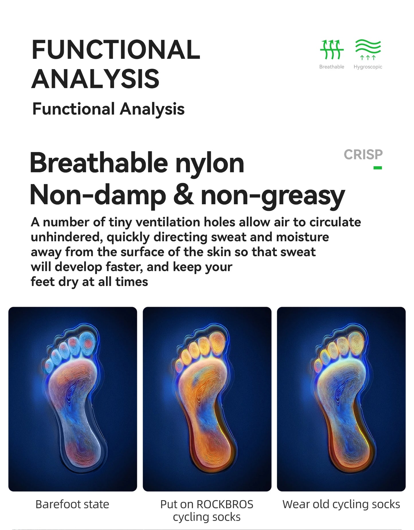 ROCKBROS Cycling Socks Breathable nylon Non-damp Socks Skin-friendly Bike Sport Socks Outdoor Moisture-absorbing Socks