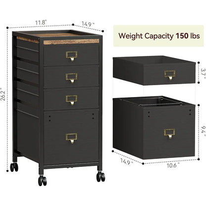 Mobile 3-Drawer Letter/A4 File Cabinet with Fabric, Under Desk Storage for Home Office on Wheels