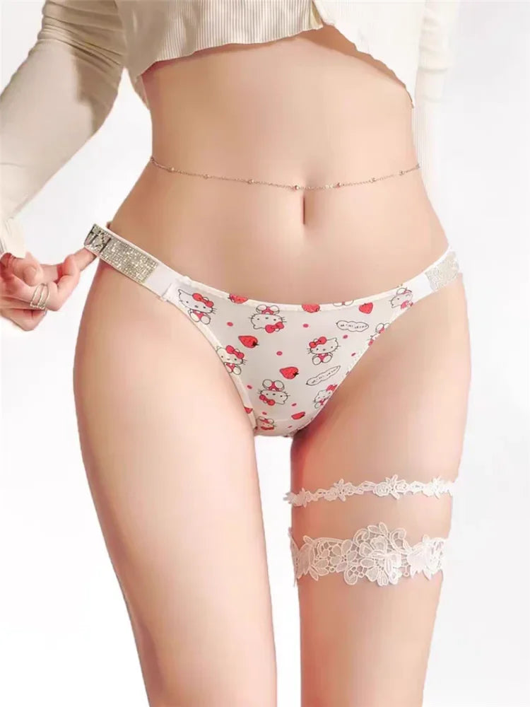 Sexy Thong Hello Kitty Panties Kawaii Cute Cartoon Underwear Women Ice Silk Briefs Girl Gift Underpants