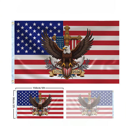 250 Years Commemorative Flag Usa Patriotic Banner Indoor Outdoor Flag Patriotic American 250th Anniversary Flag For Wall90x150CM