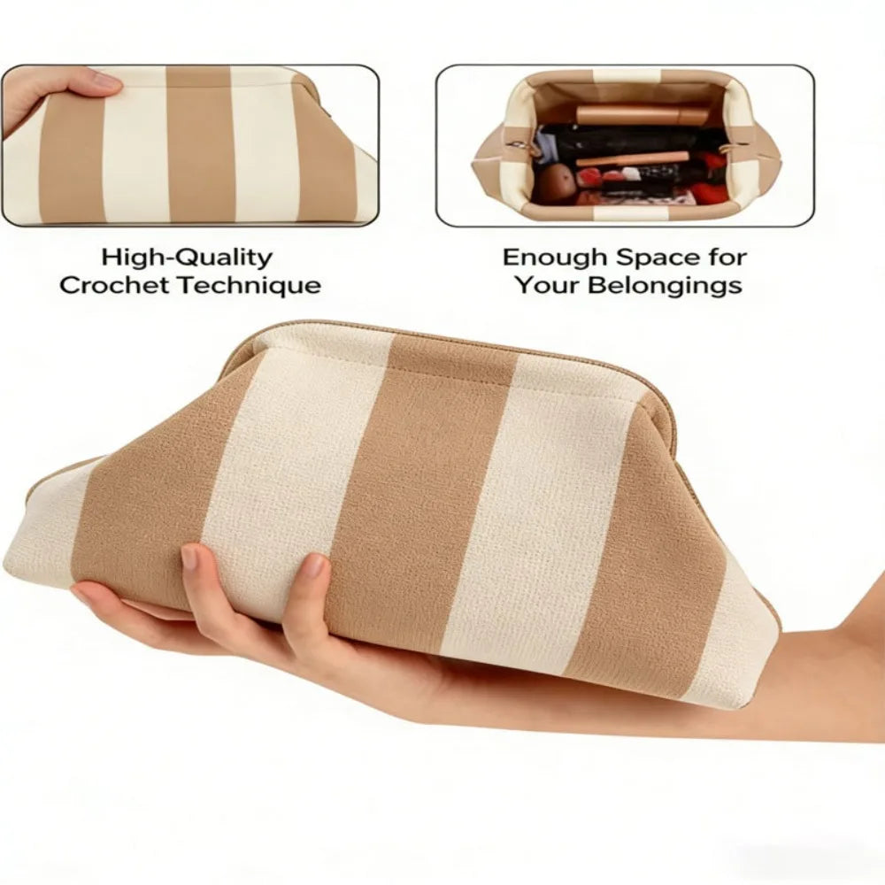European and American trendy hot-selling women's striped makeup bag, knitted bag, girls' cloud beach clutch