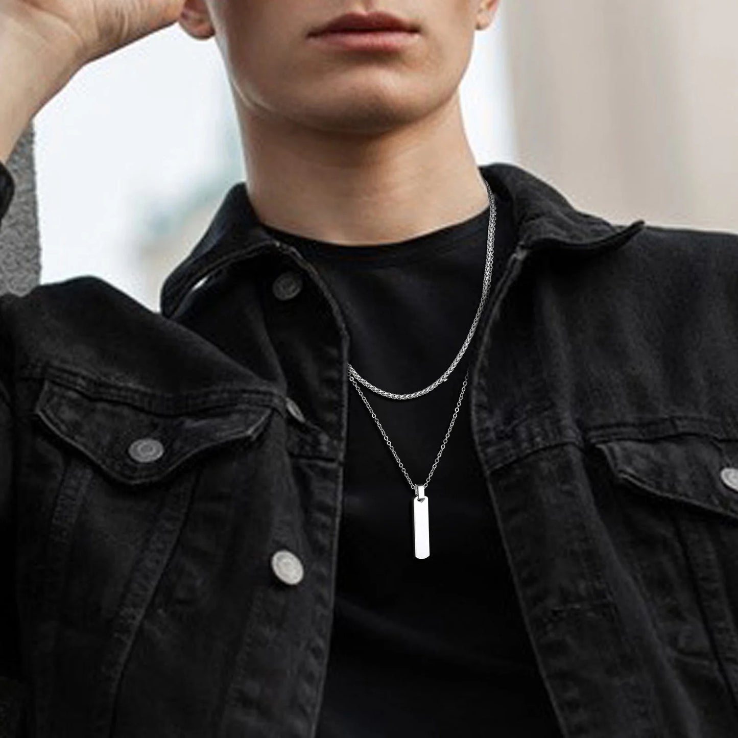 2pcs Vertical Layer Necklaces for Men Boys,Wateproof Stainless Steel Cuban Chain Collar,Stylish Men's Sweater Chain