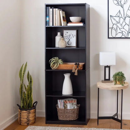 5-Shelf Bookcase with Adjustable Shelves,Solid Wood/Closed Back/Display Bookshelf for Living Room,Bedroom,Home and Office,White