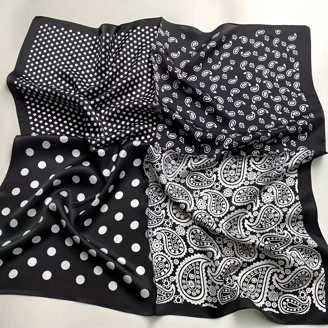 Luxury Polka Dot Paisley Print Square Scarf Black White Thin Decorative Neck Scarf Mature Style Sunscreen Headscarf For Women