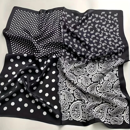 Luxury Polka Dot Paisley Print Square Scarf Black White Thin Decorative Neck Scarf Mature Style Sunscreen Headscarf For Women