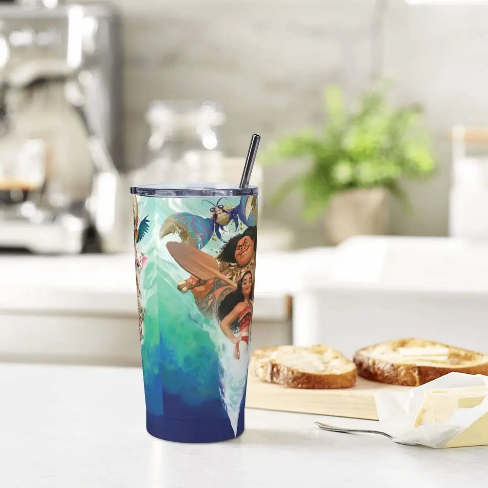 Moana and Pua Cartoon Movie Insulated Tumbler with Straws Stainless Steel Coffee Mugs Double Wall Car Bottle Cups 20oz