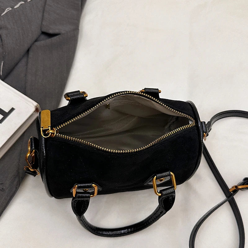 Vintage Brown PU Leather Boston Bag Women's Lightweight Small Crossbody Bag Luxury Designer Handbag Shoulder Bags for Phone