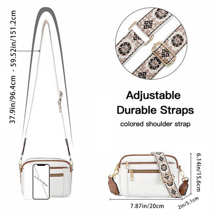 Stylish Wide Strap Shoulder Bag Women's Multiple Pockets Faux Leather Crossbody Bags Adjustable Strap  Travel Handbag Purse