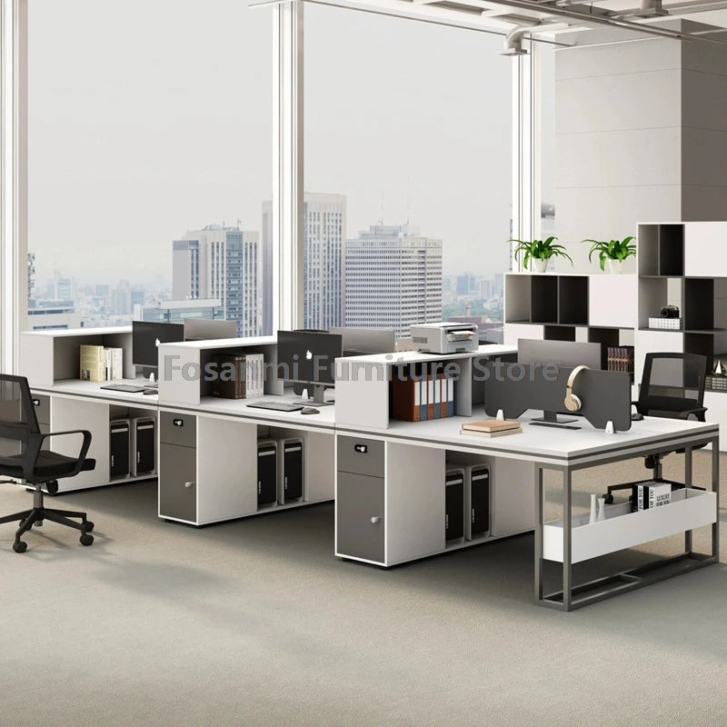 Office Staff Work Desk and Chair Sets Modern Computer Desks with Storage Drawn and Screen Home Furniture Swivel Chairs Table Set
