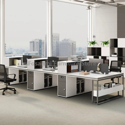 Office Staff Work Desk and Chair Sets Modern Computer Desks with Storage Drawn and Screen Home Furniture Swivel Chairs Table Set