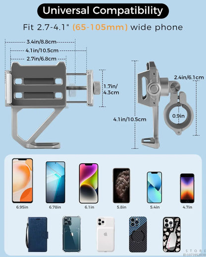 Aluminum Mobile Phone Holder for Motorcycle, Handlebar Bike Phone Mount,Suitable for Cycling, Mountain and Off-road