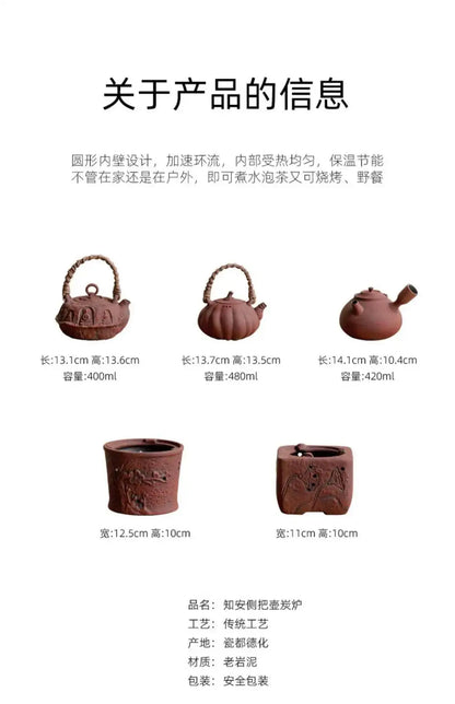 Antique Dunhuang Charcoal Tea Fire Stove Japanese Coarse Pottery Cooking Teapot Water Boiling Pottery Kettle Fire Warmer Wine
