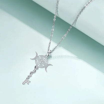 Hekate Wheel Necklace for Women Men 18K Gold Plated Snake Key Triple Moon Goddes Pendant Necklaces Pagan Jewelry