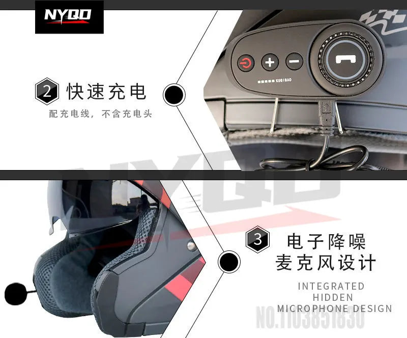 KUQIBAO motorcycle bluetooth helmet double lens uncovered motorcycle helmet with FM large capacity 1200mAh flip helmet