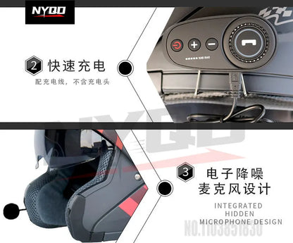 KUQIBAO motorcycle bluetooth helmet double lens uncovered motorcycle helmet with FM large capacity 1200mAh flip helmet